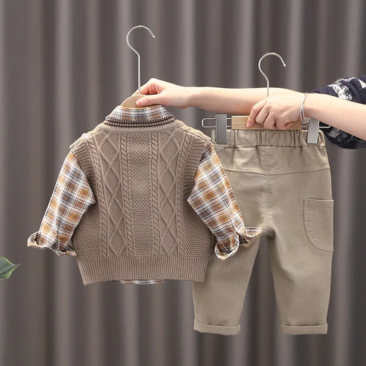 Adora Milano Baby Boys Clothes Suit Children Casual Plaid Shirt Vest Pants