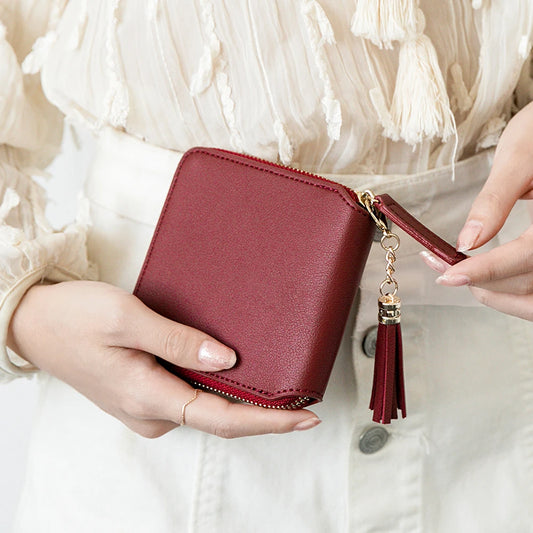 Adora Milano Women's Fringe Square Zipper Purse, Short Money Clip, All Simple Card Bag
