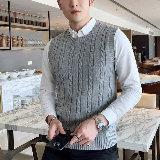 Adora Milano Knit Sweater Male  Men's Clothing Blue Vest Waistcoat Jumpers