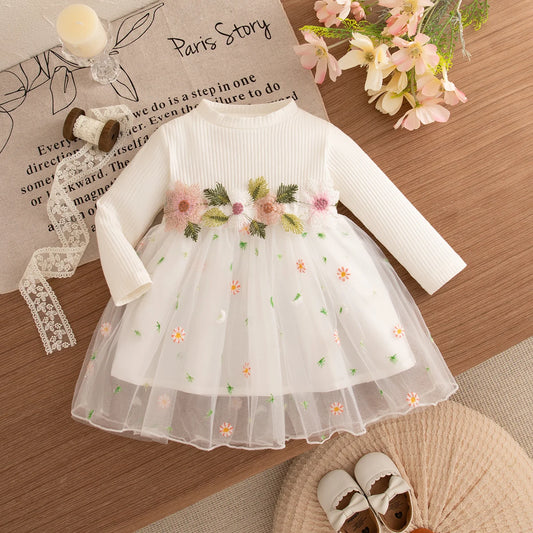 Adora Milano Baby Girl Dresses Spring And Autumn Floral Embroidery Mesh Girls Dresses