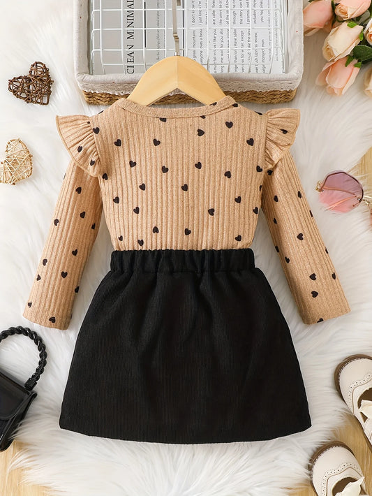 Adora Milano  style baby girl love print long-sleeve black skirt casual two-piece set