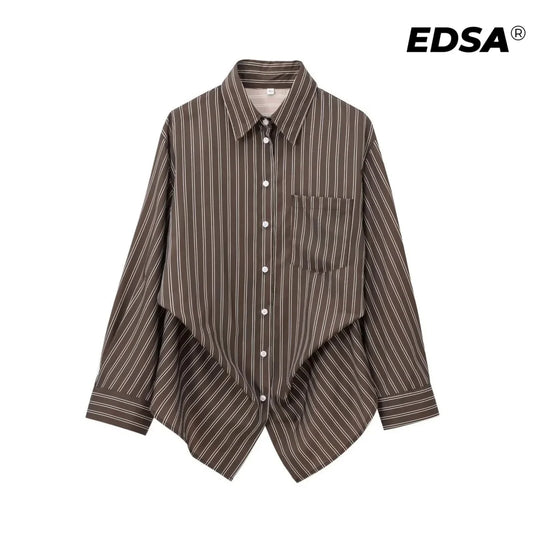 Adora Milano Women Brown Batwing Stripe Shirt Long Sleeves