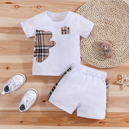 Adora Milano  Set  Short Sleeve Tees+Shorts Cartoon Checked Bear Print