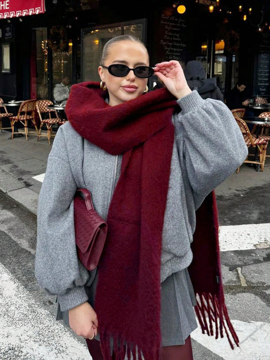 Adora Milano Winter Scarf Women Luxury Autumn Winter Tassels Fluffy Scarf Solid Color Soft Shawl