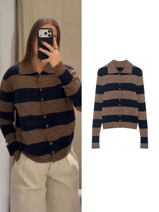 Adora Milano  Knit Cardigan For Woman Single Breasted Long Sleeve Striped