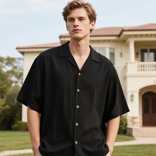 Adora Milano Men's Summer Solid Color Casual Short Sleeve Button Down Shirt