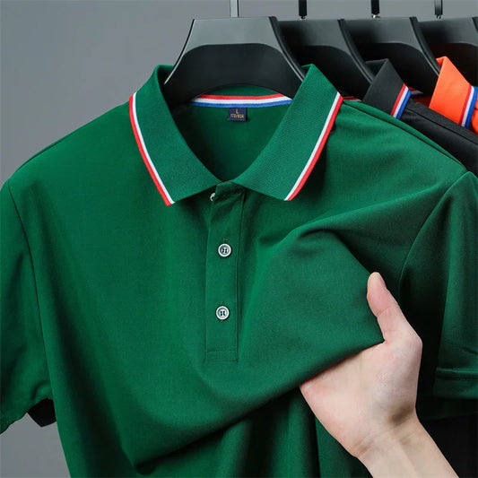 Adora Milano Men's Casual Solid Color Short Sleeve Polo Shirt  Fashionable Comfortable Versatile Top for Men