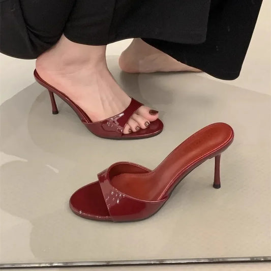 Adora Milano Wine Red Patent Leather Women Slippers Sandals Fashion
