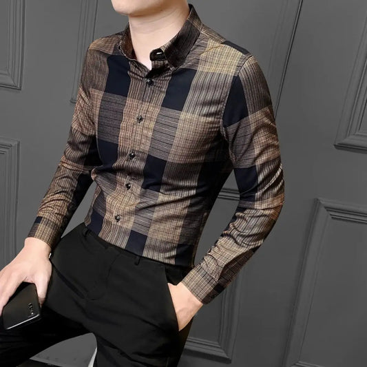 Adora Milano Men's Long Sleeve Shirt Casual Wrinkle-Free Shirt Trendy Slim Fit Top