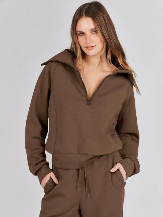 Adora Milano Long Sleeve Sweatshirt Bell Bottoms Sports Suit Zippered Tracksuit