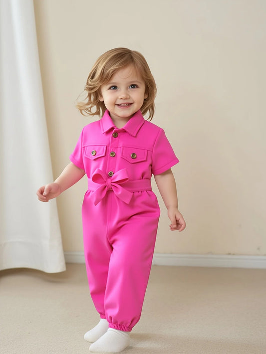 Adora Milano  Baby Girl Summer Short-Sleeved One-Piece Pants + Belt 2-Piece Set