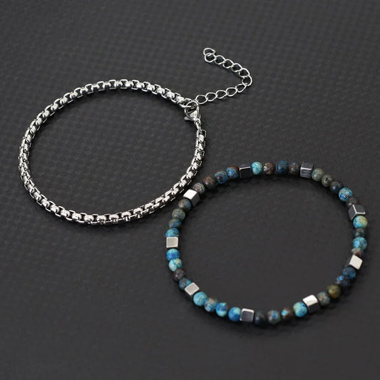 Adora Milano Men Bracelet Set 4mm Stainless Steel Cuban Chain Braslet