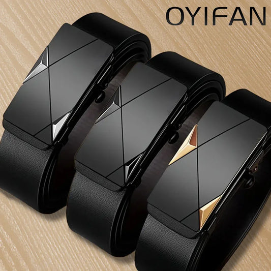 Adora Milano Men's Leather Belt Fashion Automatic Buckle Belts Luxury Designer Black