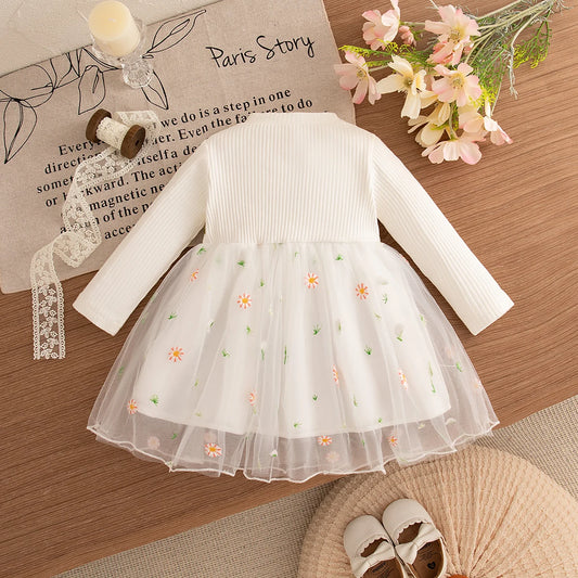 Adora Milano Baby Girl Dresses Spring And Autumn Floral Embroidery Mesh Girls Dresses