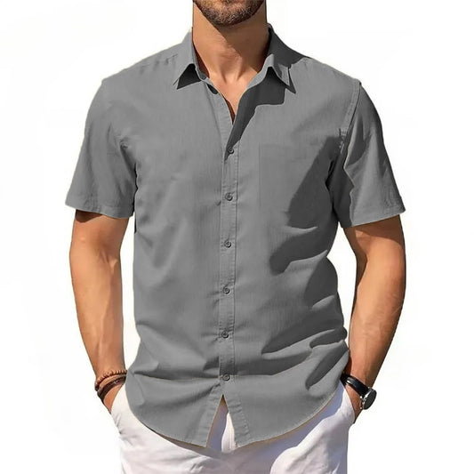 Adora Milano Men's Cotton Linen Shirt Summer Short Sleeve Button Up Lightweight Shirts