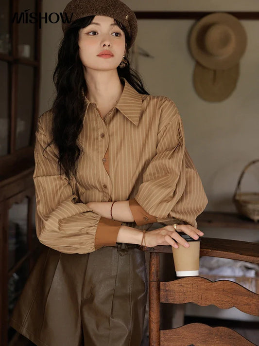 Adora Milano Casual Shirt for Women Long Sleeve Top Contrasting Cuffs Shirts