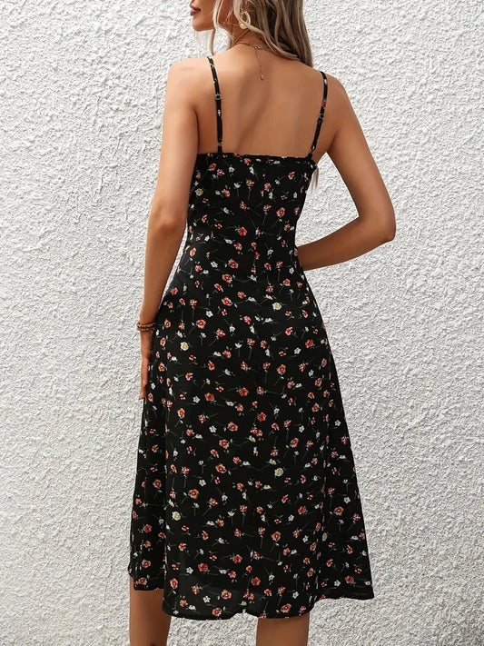 Adora Milano Women Floral Print Spaghetti Straps Summer Boho Beach Dress