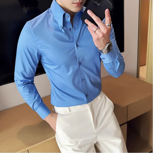 Adora Milano Luxury Solid Color Big Neck Shirts For Men High Quality Shirt Formal Social Party