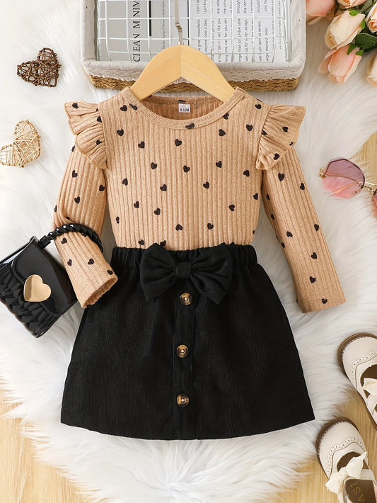 Adora Milano  style baby girl love print long-sleeve black skirt casual two-piece set