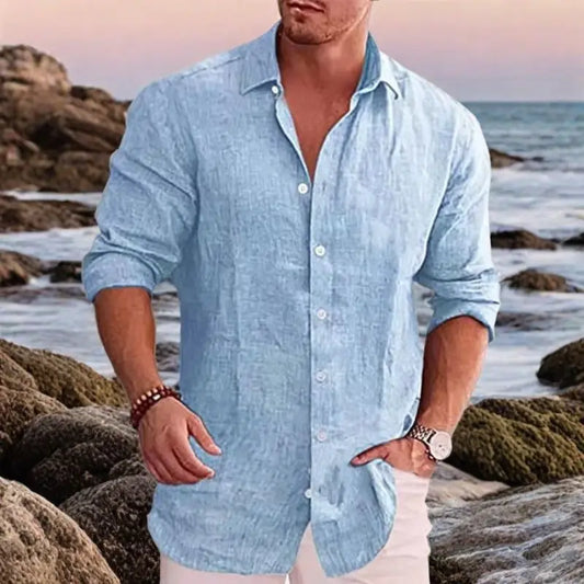 Adora Milano men's cotton linen autumn hot long-sleeved shirt
