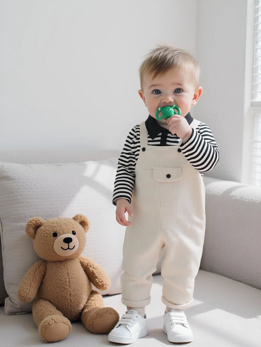 Adora Milano polo shirt and corduroy adjustable length overalls for baby boys