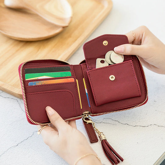 Adora Milano Women's Fringe Square Zipper Purse, Short Money Clip, All Simple Card Bag