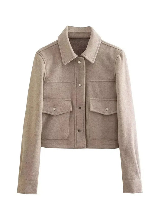 Adora Milano For Womens Autumn Fashion Solid Front Pockets Button Long Sleeve Jacket
