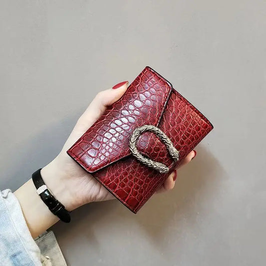 Adora Milano Dark coffee matte crocodile pattern exquisite metal buckle compact wallet