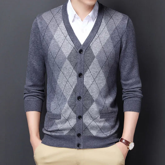 Adora Milano Men's  Cardigan Fashion V-Neck Smart Casual Men Slim Fit Sweater