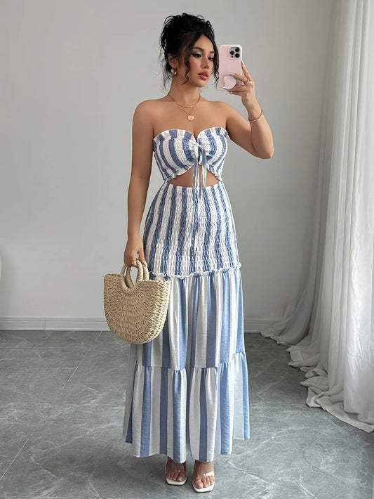 Adora Milano Off-Shoulder Dress Women's Front-Braided Gathered Skirt Elegant Gown for Ladies