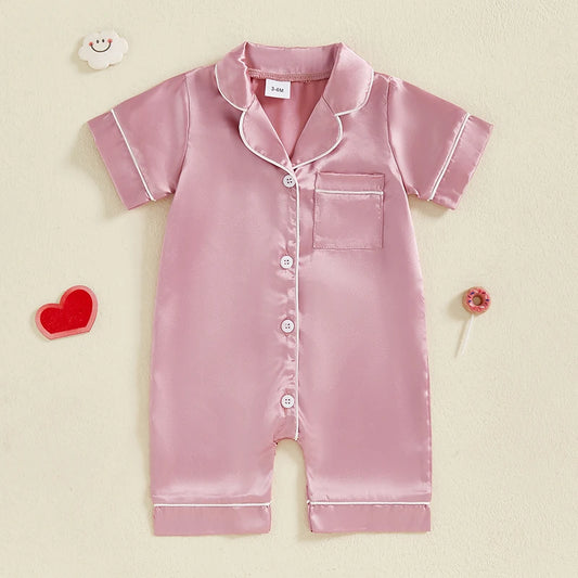 Adora Milano Baby Boy Girl  Pajama Short Sleeve Button-up Shorts Jumpsuit Cute Toddler Sleepwear