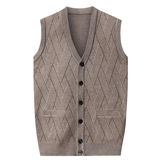 Adora Milano Men's Thickened V Neck Knit Cardigan Vest Casual Sleeveless Open Front Sweater