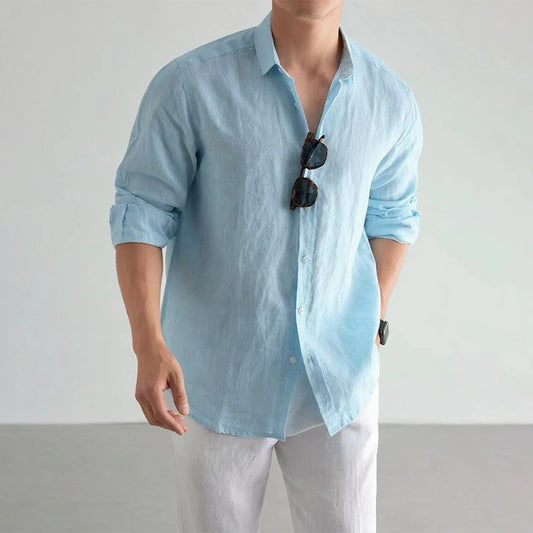 Adora Milano Men's Casual Fashion Shirt Long Sleeve 100% Linen Cotton T-shirts