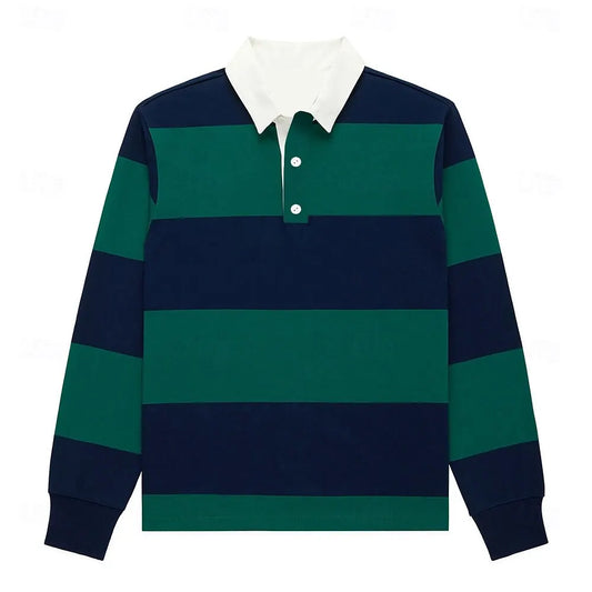 Adora Milano  Stripe Block Color Polo Shirt Printed Long Sleeve Pullover
