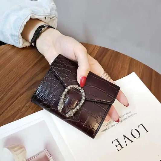 Adora Milano Dark coffee matte crocodile pattern exquisite metal buckle compact wallet