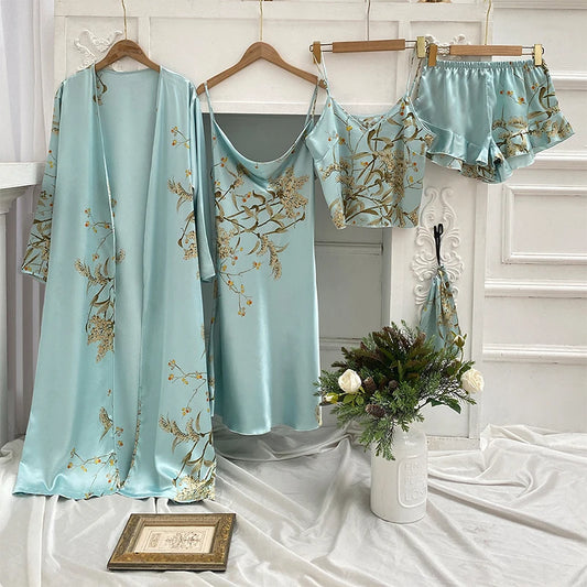 Adora Milano Womens Lace Satin Pajamas Gown Set V-Neck Cami Nighties Wear