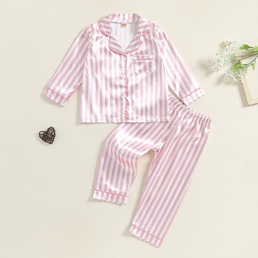 Adora Milano Girls Pajamas Set Stripe Print Long Sleeve Shirts