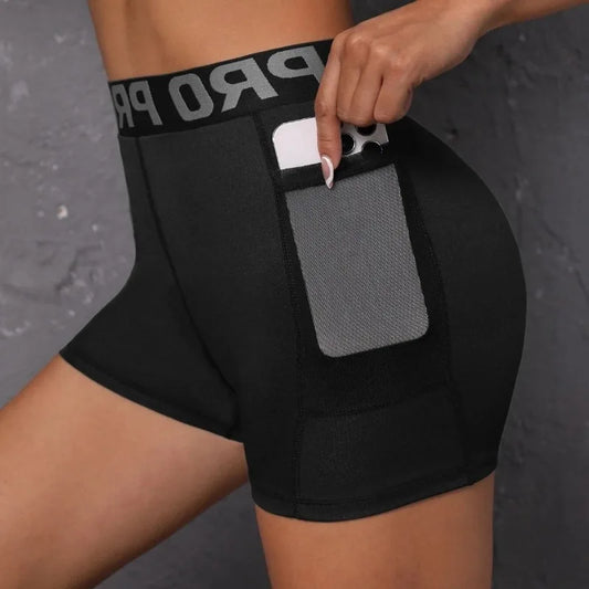 Adora Milano Women Seamed with Pocket Three Point Pants Yoga Shorts High Waist