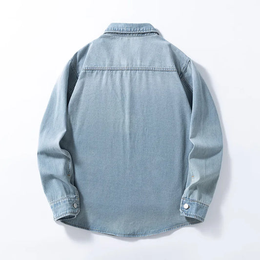 Adora Milano Vintage American-style men's versatile thin non-stretch denim loose-fitting shirt