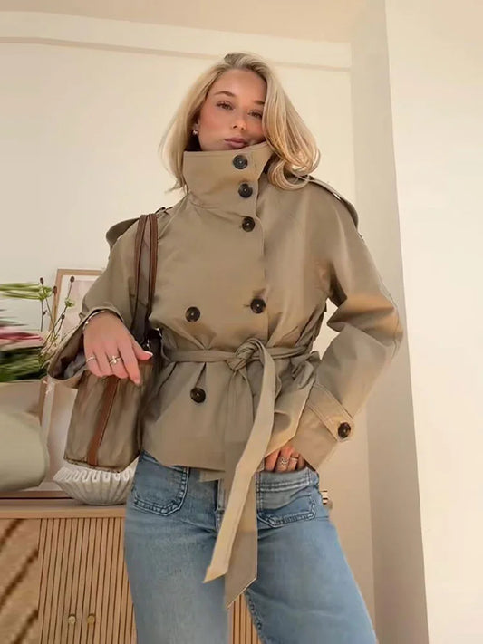 Adora Milano Jackets Women Double Breasted Stand Collar Coats  Casual Vintage Jacket Women