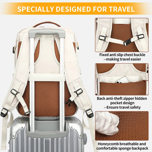 Adora Milano Travel Backpack  Waterproof Expandable Weekender Laptop With USB