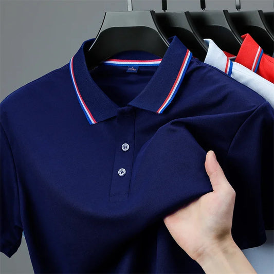 Adora Milano Men's Casual Solid Color Short Sleeve Polo Shirt  Fashionable Comfortable Versatile Top for Men