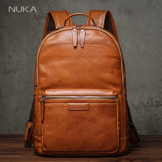 Adora Milano Quality Genuin Leather Backpack Men's Retro Weekend Travel Bag Women
