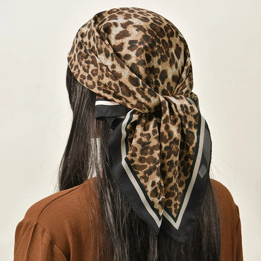 Adora Milano Leopard Printed Square Scarf Women Silk Feeling Satin Hair Wraps Fashion Hair Accessories