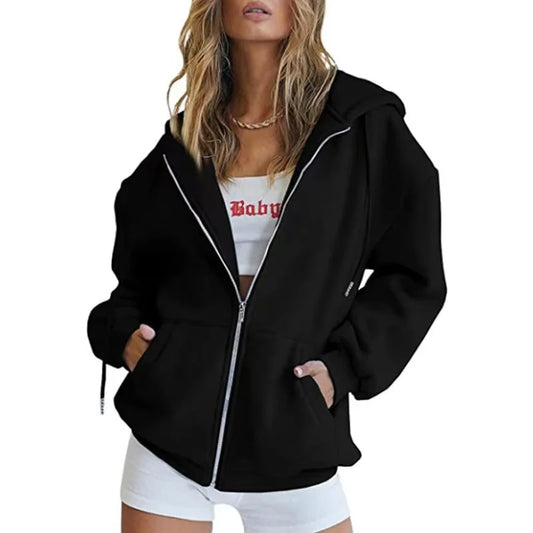 Adora Milano Winter Fashion zipper Hoodies Women cardigan coat