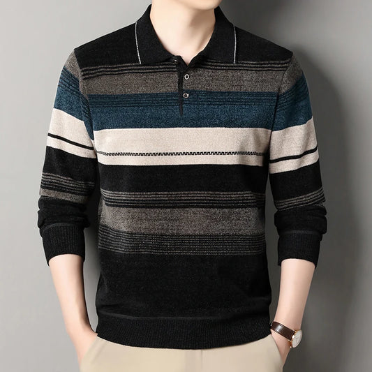 Adora Milano Men's Lapel Knit Pullover Sweater  Winter Thick Warm Tops Casual Polo Collar T-shirt