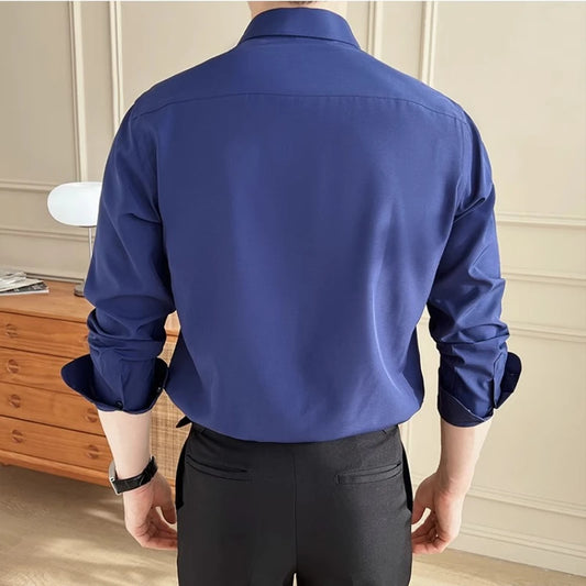 Adora Milano Business Casual Men's Solid Color Slim Fit Shirt, Long Sleeve Shirt.