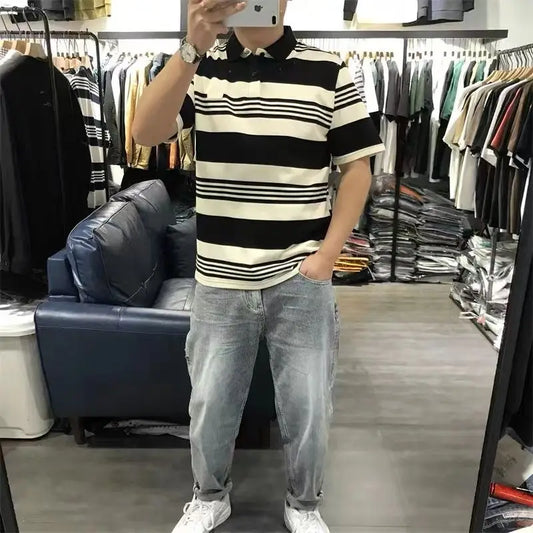 Adora Milano  Thin Casual Striped Short-sleeved Polo Shirt Summer Trendy Men's Top