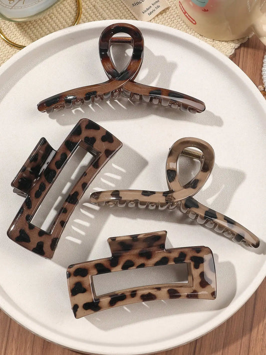 Adora Milano Winter Leopard Print Glossy Cross-Over Large Hair Claw Clips