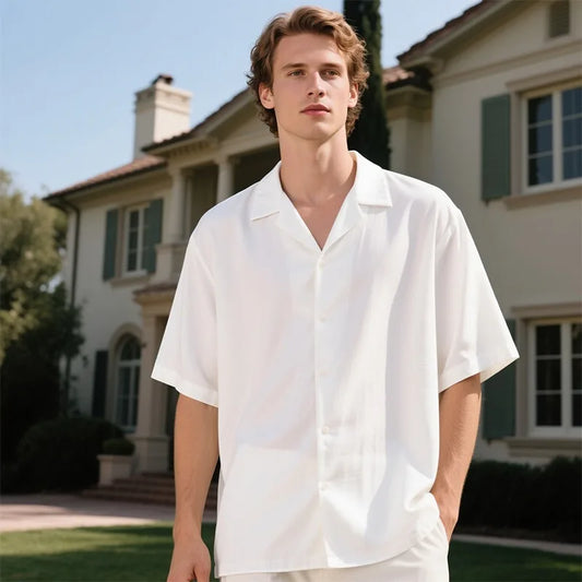Adora Milano Men's Summer Solid Color Casual Short Sleeve Button Down Shirt
